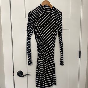Black & White Stripe Mock Neck Jersey Dress Guess